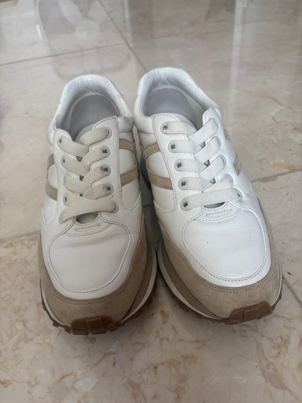 Veronica Beard White and Tan Leather Sneakers - Picture 8 of 8